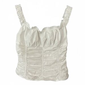 STAUD Nic Shirred Tank Top White Pleated Cotton Blouse, size S NWT